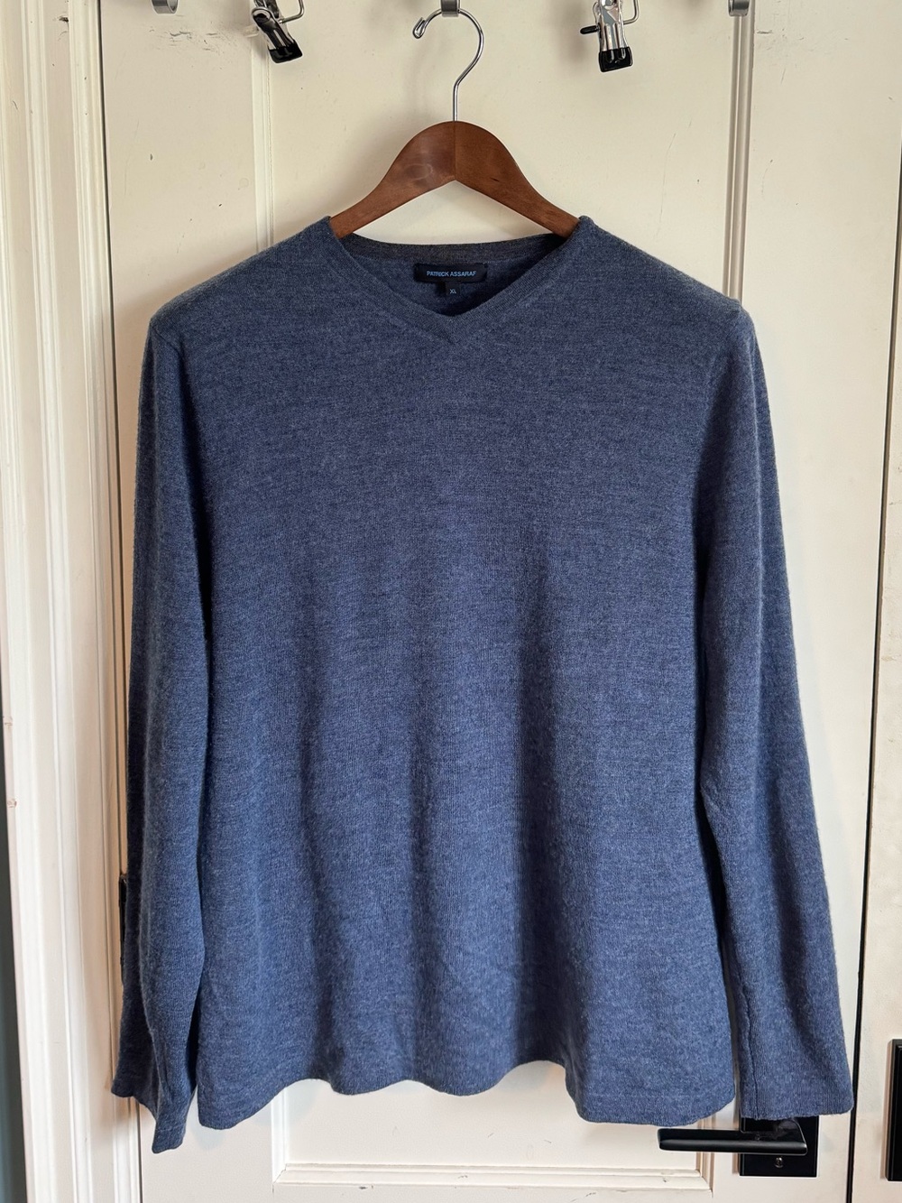 Men's Merino Wool V-Neck Sweater in Slate Blue by Patrick Assaraf
